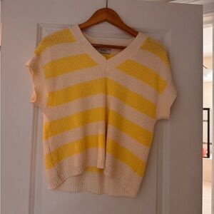 Zara Yellow and Cream Striped Women's Top